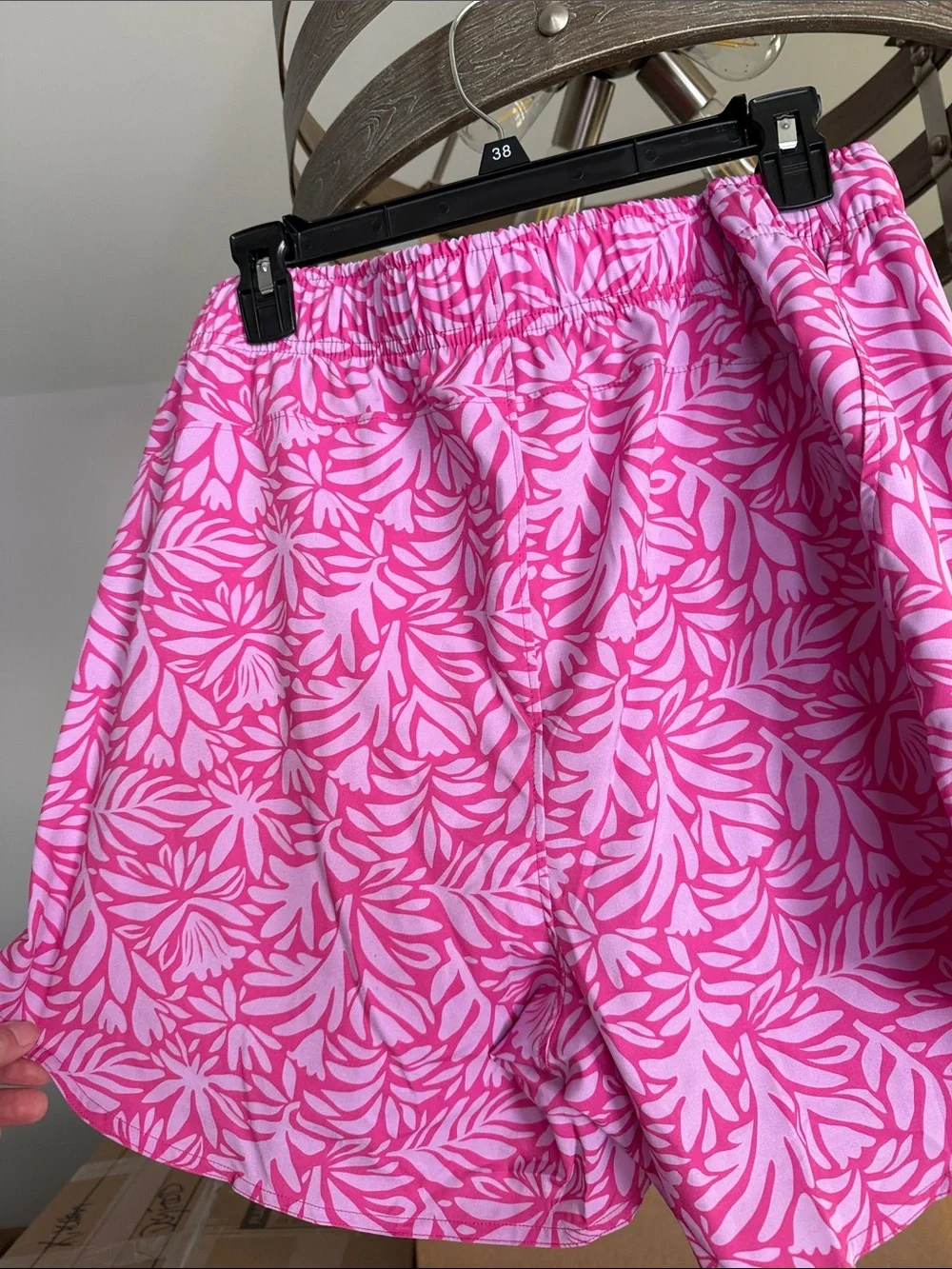 Women's Pink Floral Athletic Shorts with Elastic Waistband - Picture 3 of 6